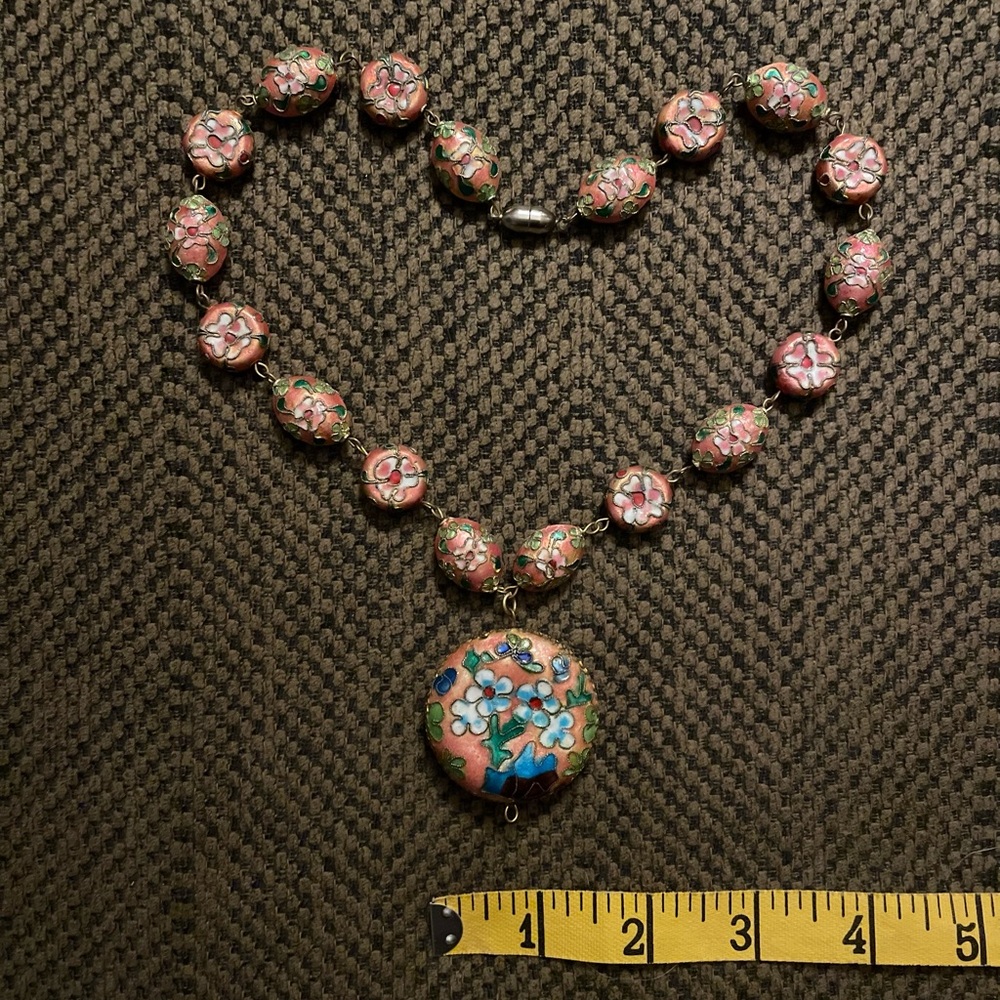HP Pink Cloisonne Flower Necklace Cherry Blossoms 18โ - Picture 3 of 7